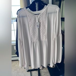 Ann Taylor Loft Off White Tunic Blouse with Bell Sleeves
